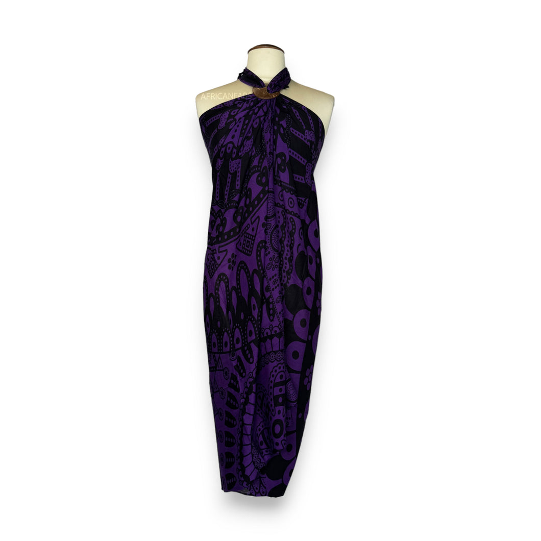 Sarong / pareo - Beachwear wrap skirt - Black / purple Mandala