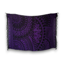 Load image into Gallery viewer, Sarong / pareo - Beachwear wrap skirt - Black / purple Mandala
