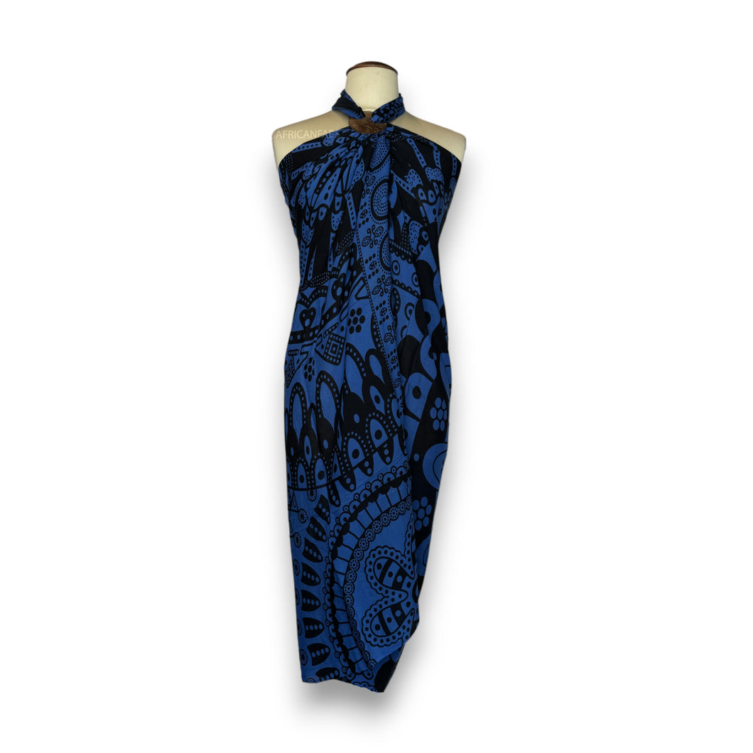 Sarong / pareo - Jupe portefeuille de plage - Mandala noir / bleu