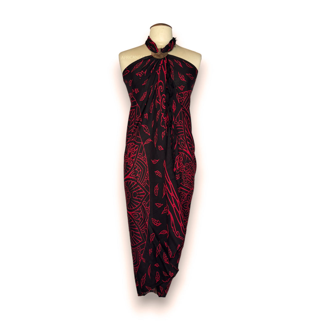 Sarong / pareo - Jupe portefeuille de plage - Mandala noir / rouge