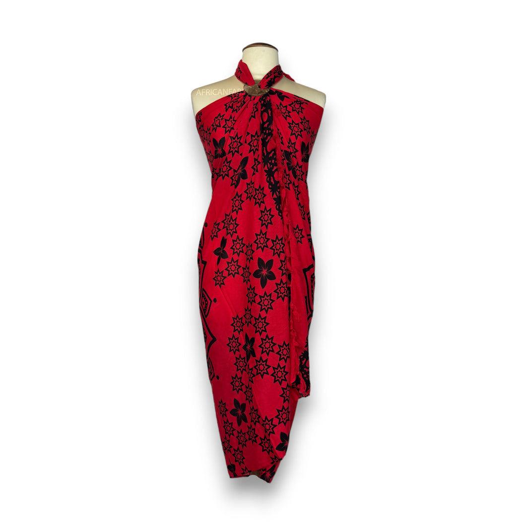 Sarong / pareo - Jupe portefeuille de plage - Mandala rouge / noir