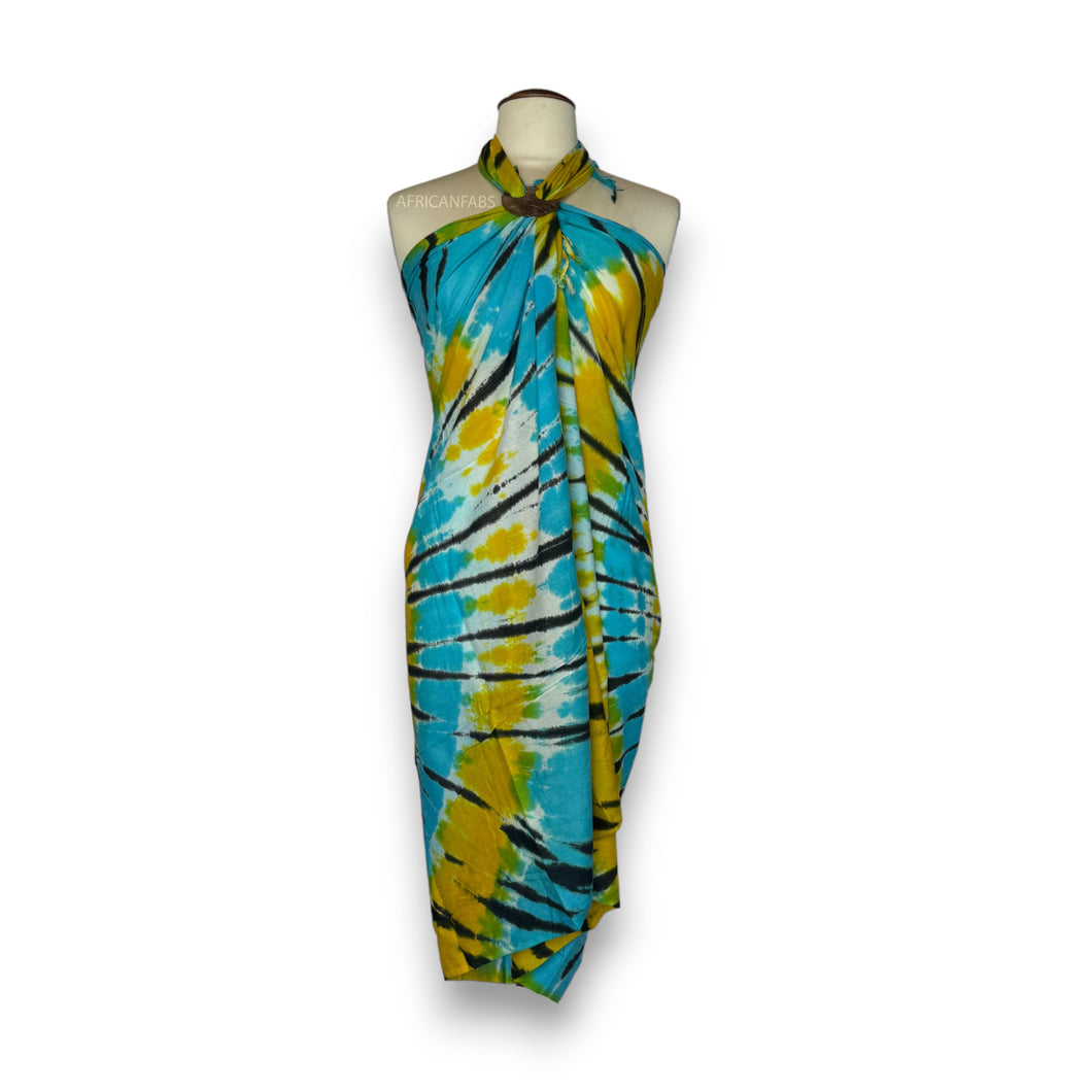 Sarong / pareo - Jupe portefeuille de plage - Tie dye jaune / Turquoise