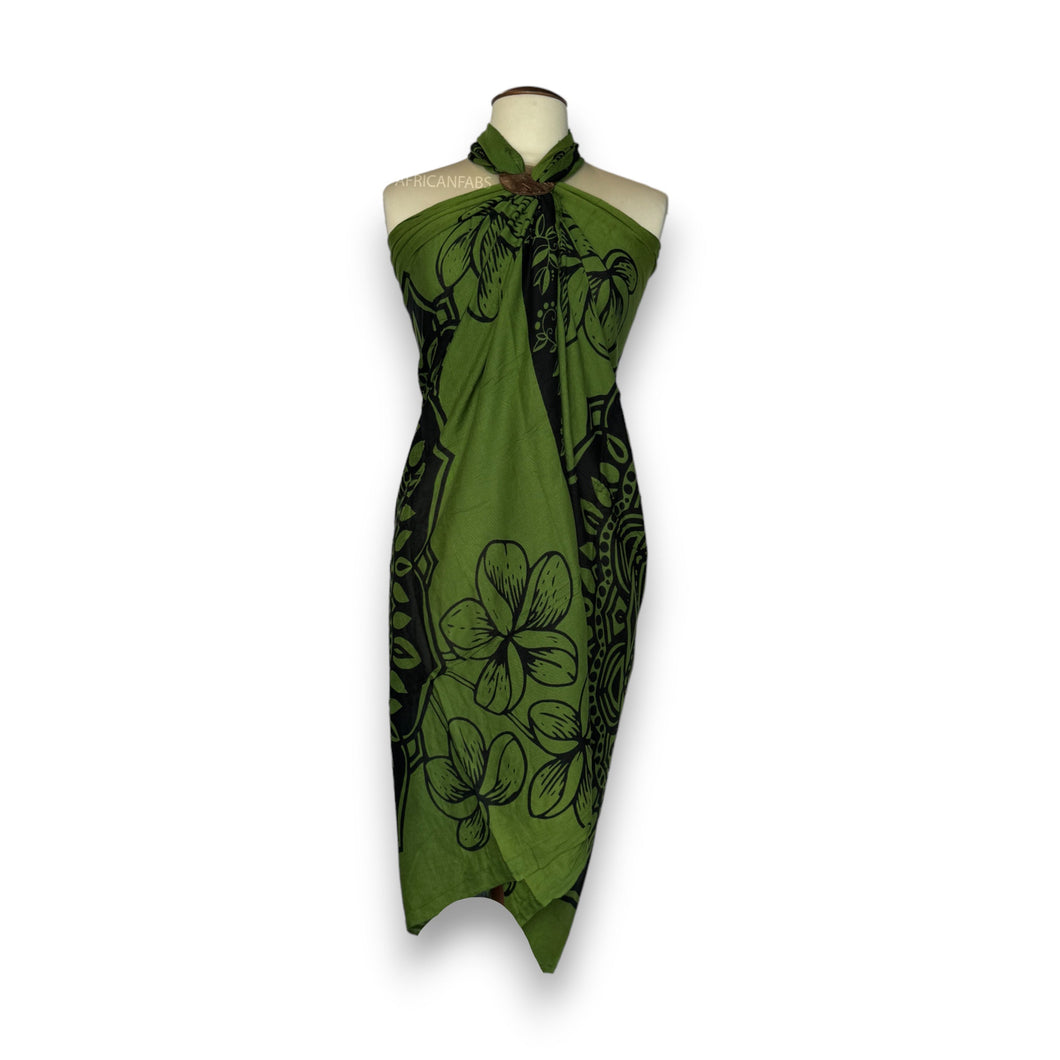 Sarong / Pareo - Strandbekleidungs-Wickelrock - Grün / schwarzes Mandala