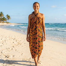 Charger l'image dans la galerie, Sarong / pareo - Beachwear wrap skirt - Brown Orange Peacock Sunset
