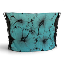 Charger l'image dans la galerie, Sarong / pareo - Beachwear wrap skirt - Turquoise Black Hibiscus Breeze
