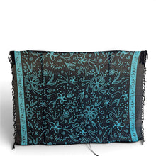 Charger l'image dans la galerie, Sarong / pareo - Beachwear wrap skirt - Black Turquoise Island Floral Night
