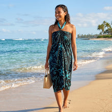 Charger l'image dans la galerie, Sarong / pareo - Beachwear wrap skirt - Black Turquoise Island Floral Night
