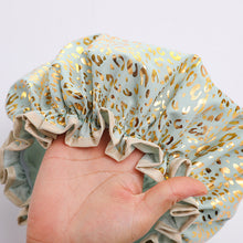 Afbeelding in Gallery-weergave laden, GROTE douchekap voor vol haar / krullen - Mintgroen Goud Luipaard
