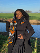 Load image into Gallery viewer, African print Winter scarf Unisex - Slim model - Orange Brown bogolan
