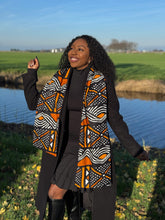 Load image into Gallery viewer, African print Winter scarf Unisex - Slim model - Orange Brown bogolan
