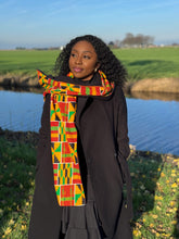 Load image into Gallery viewer, African print Winter scarf Unisex - Slim model - Yellow Green Kente
