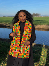 Load image into Gallery viewer, African print Winter scarf Unisex - Slim model - Yellow Green Kente
