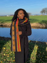 Load image into Gallery viewer, African print Winter scarf Unisex - Slim model - Black Pan African Kente

