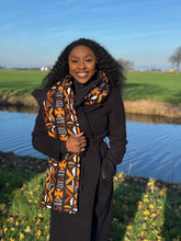 Load image into Gallery viewer, African print Winter scarf Unisex - Slim model - Brown Cross Bogolan
