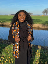 Load image into Gallery viewer, African print Winter scarf Unisex - Slim model - Brown Cross Bogolan
