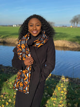 Load image into Gallery viewer, African print Winter scarf Unisex - Slim model - Brown Cross Bogolan
