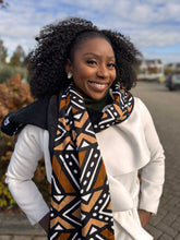 Charger l&#39;image dans la galerie, African print Winter scarf Unisex - Slim model - Brown &amp; Beige Bogolan
