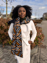 Charger l&#39;image dans la galerie, African print Winter scarf Unisex - Slim model - Brown &amp; Beige Bogolan
