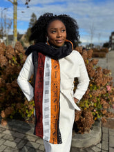 Charger l&#39;image dans la galerie, African print Winter scarf Unisex - Slim model - Brown Bogolan Symbols
