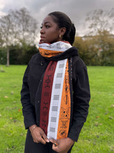 Charger l&#39;image dans la galerie, African print Winter scarf Unisex - Slim model - Brown Bogolan Symbols
