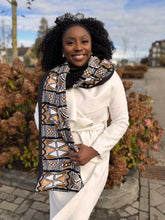 Charger l&#39;image dans la galerie, African print Winter scarf Unisex - Slim model - Dark Brown Bogolan Symbols
