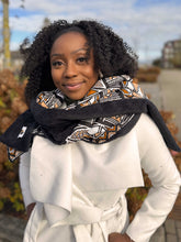 Charger l&#39;image dans la galerie, African print Winter scarf Unisex - Slim model - Dark Brown Bogolan Symbols
