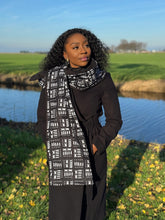 Load image into Gallery viewer, African print Winter scarf Unisex - Slim model - Black mud cloth / bogolan
