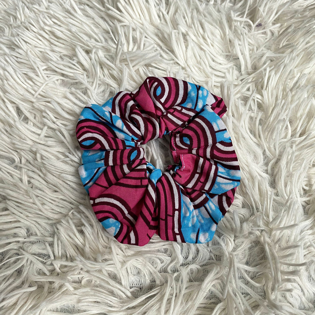 Chouchou imprimé africain - Accessoires cheveux adultes & enfants - Bleu / Rose