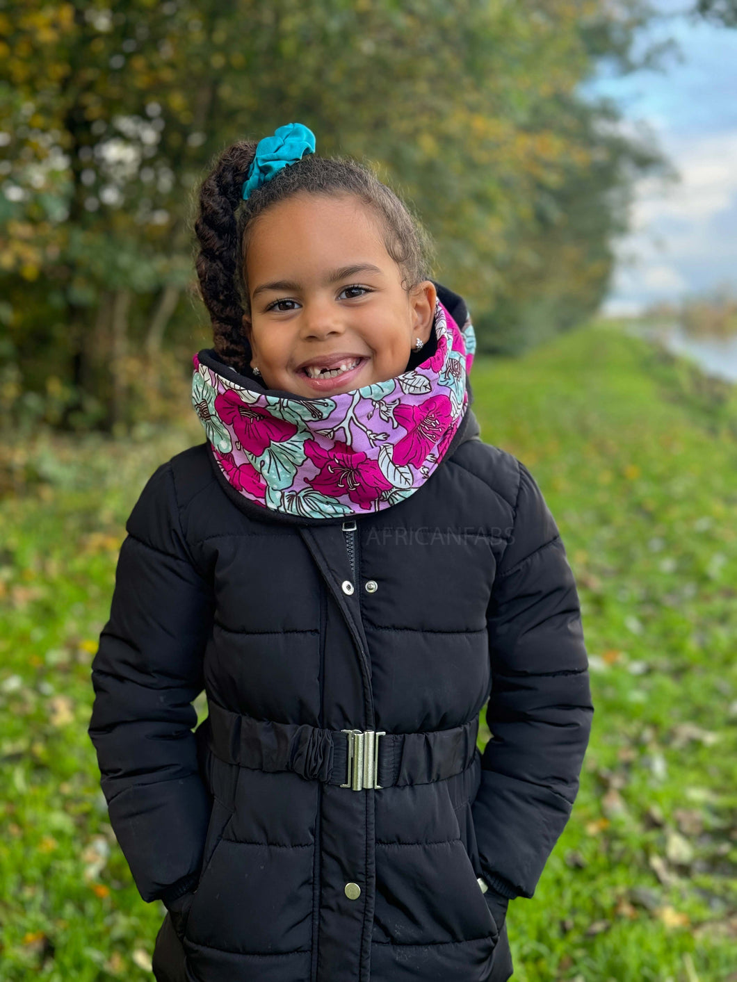 African print Turtleneck Winter scarf for Kids Unisex - Multicolor Flowers