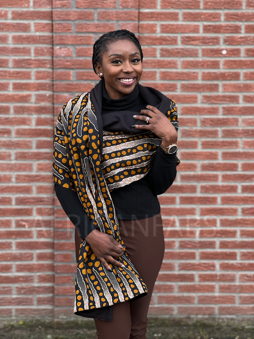 Wintersjaal met Afrikaanse print voor volwassenen, unisex - Zwarte modderdoekstrepen