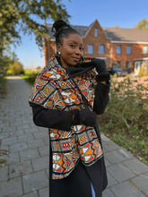 Load image into Gallery viewer, African print Winter scarf for Adults Unisex - Red / Orange bogolan symbols
