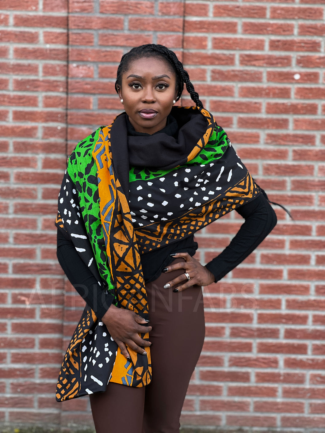 Afrikaanse print Wintersjaal voor volwassenen Unisex - Groene modderdoek / bogolan
