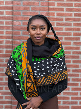 Load image into Gallery viewer, African print Winter scarf for Adults Unisex - Green mud cloth / bogolan
