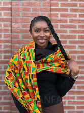 Load image into Gallery viewer, African print Winter scarf for Adults Unisex - Yellow / Green Kente
