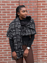 Charger l&#39;image dans la galerie, African print Winter scarf for Adults Unisex - Black mud cloth / bogolan
