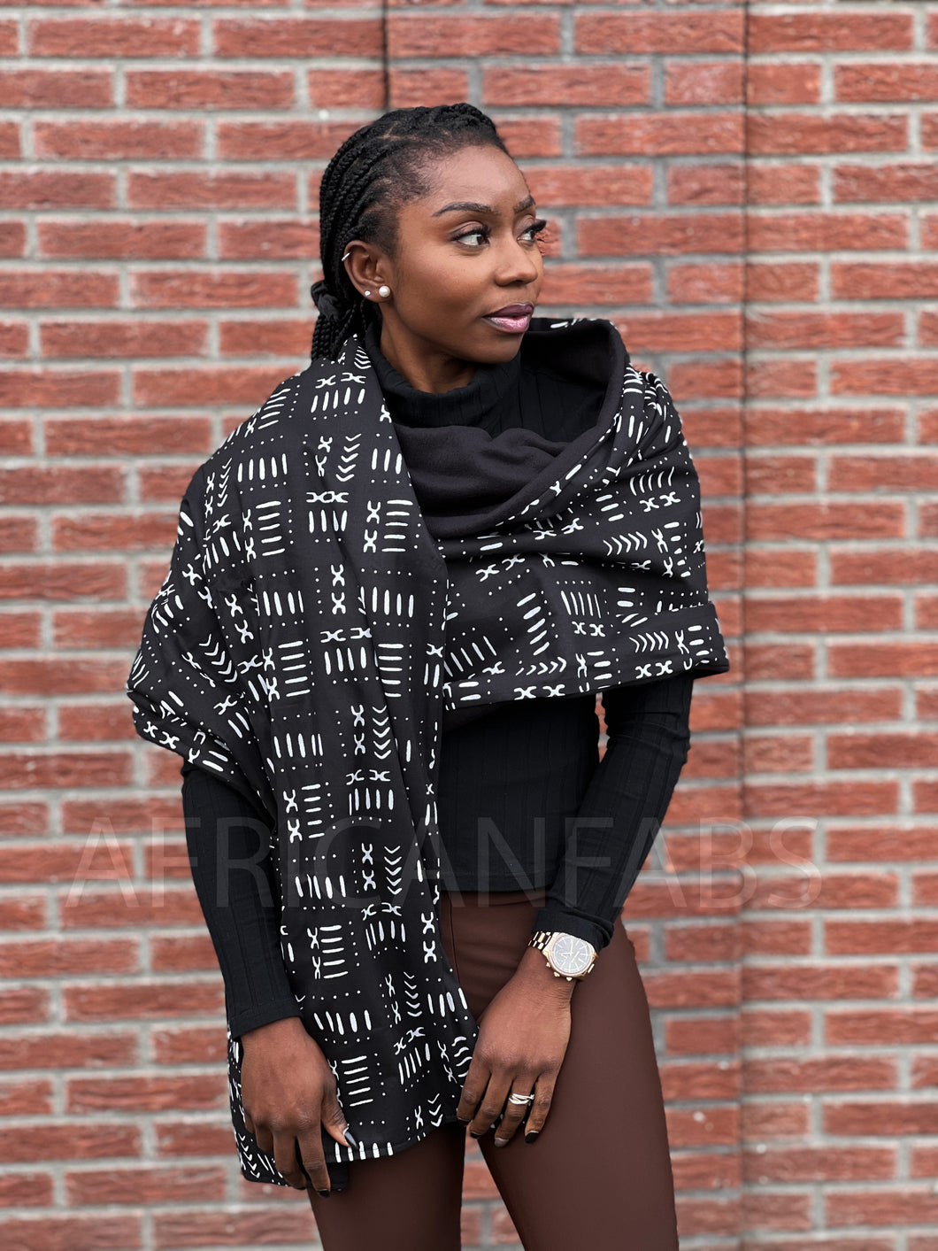 Afrikaanse print Wintersjaal voor volwassenen Unisex - Zwarte modderdoek / bogolan