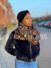 Load image into Gallery viewer, African print Winter scarf for Adults Unisex - Brown / Orange / Beige mud cloth / bogolan
