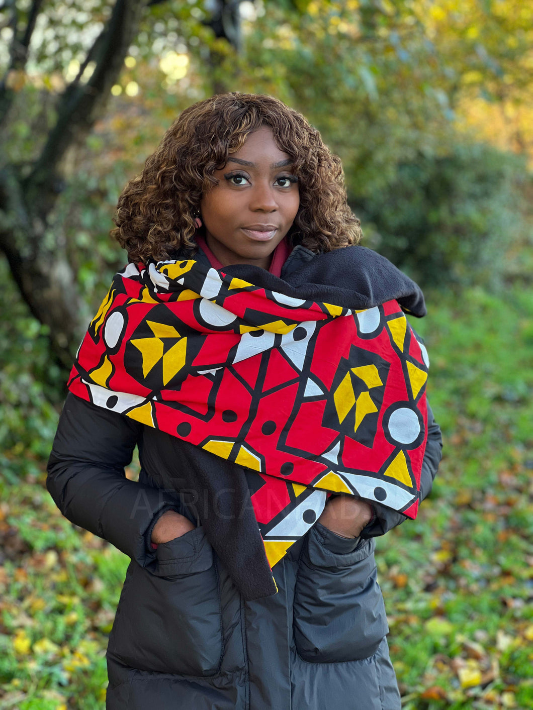 Foulard d'hiver imprimé africain pour adultes unisexe - Fleurs rouges