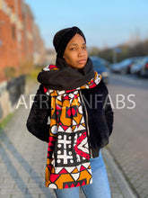 Lade das Bild in den Galerie-Viewer, African print Winter scarf for Adults Unisex - Mustard Red Samakaka
