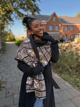 Load image into Gallery viewer, African print Winter scarf for Adults Unisex - Brown Bogolan Symbols
