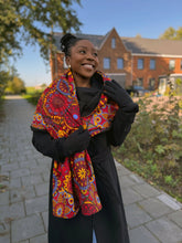 Load image into Gallery viewer, African print Winter scarf for Adults Unisex - Red Mandala Patchwork
