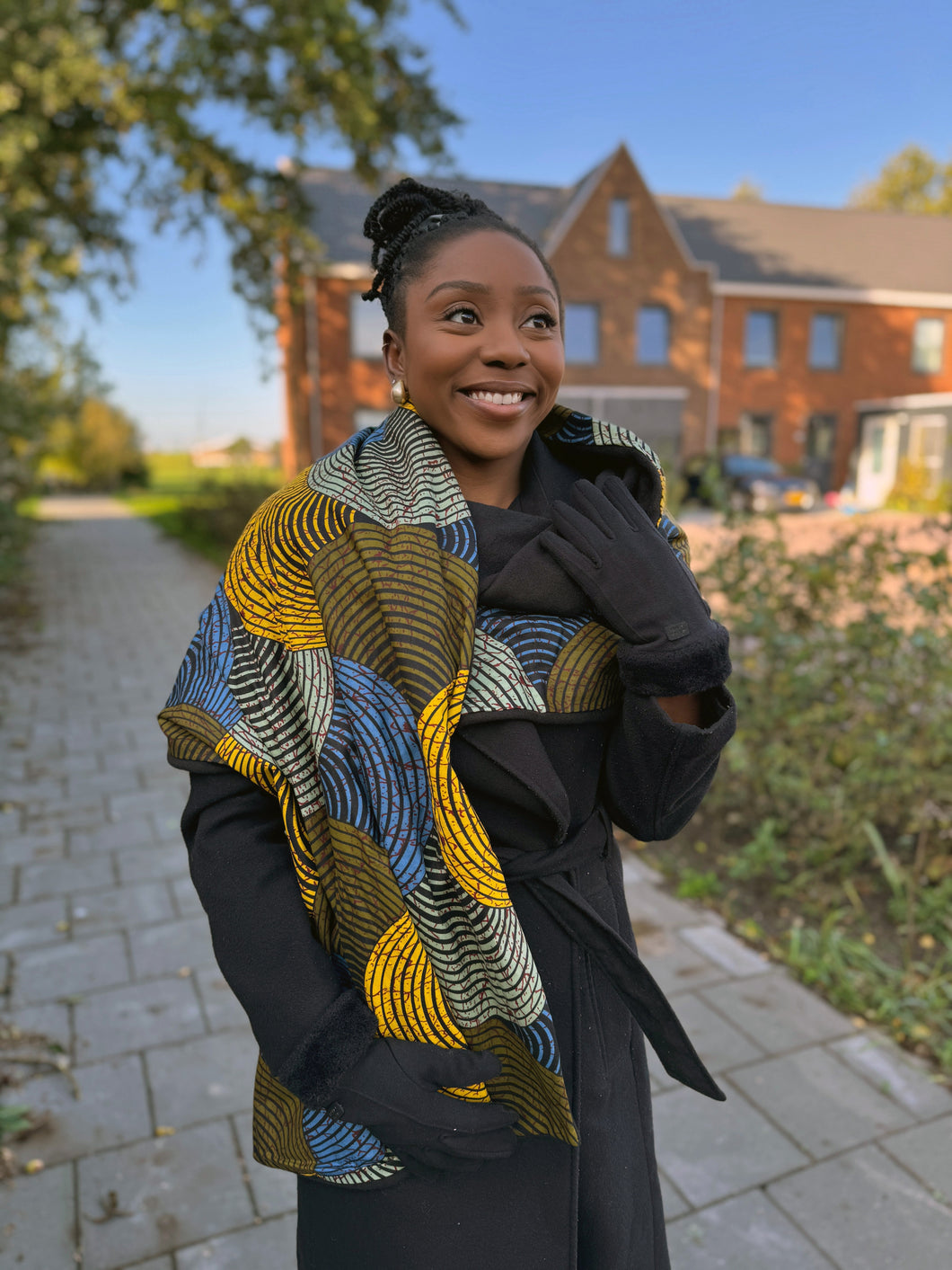 African print Winter scarf for Adults Unisex - Green Concentric Circle Design