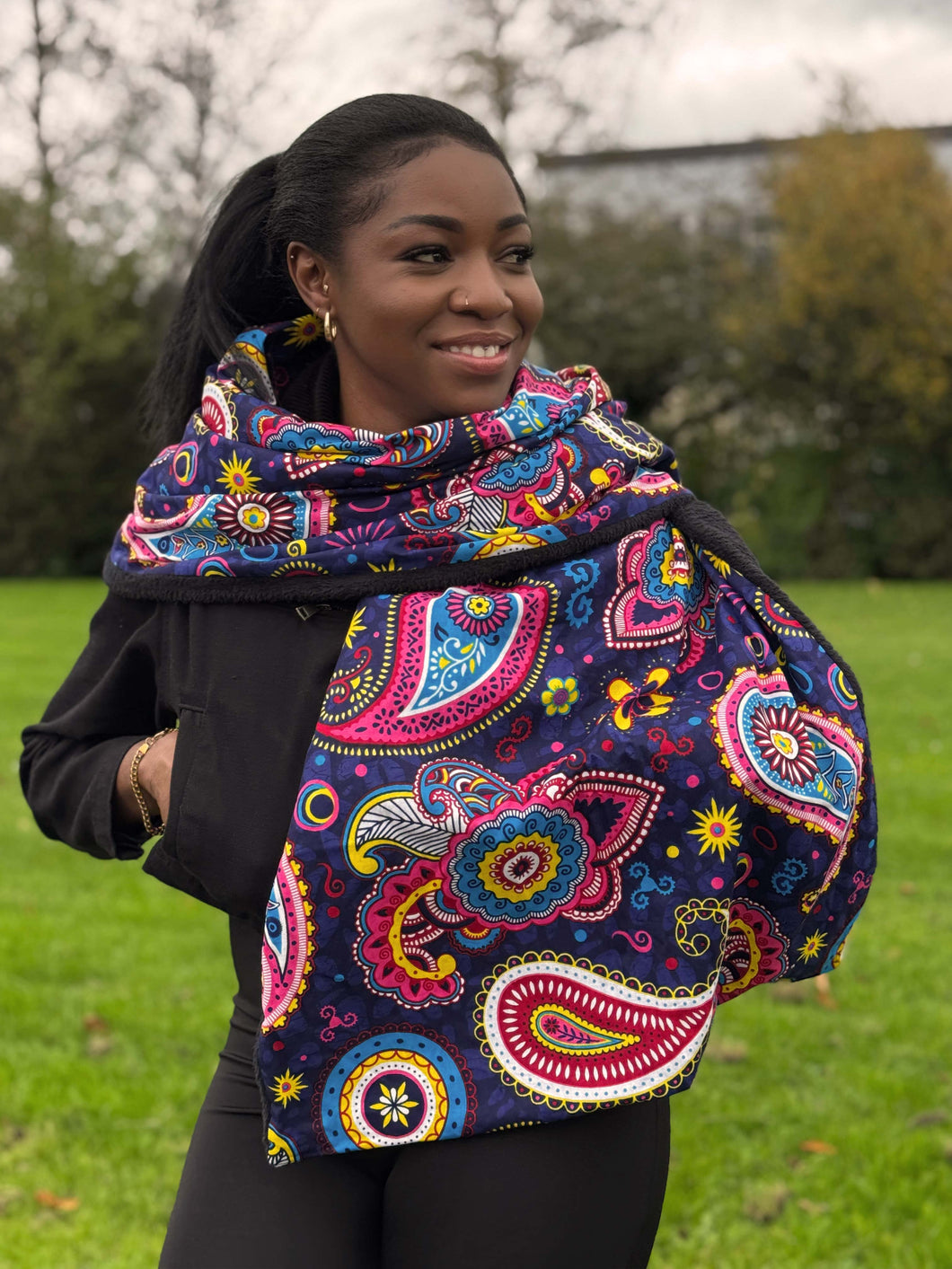 African print Winter scarf for Adults Unisex - Blue Pink Paisley