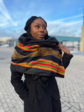 Charger l&#39;image dans la galerie, African print Winter scarf for Adults Unisex - Black Pan African Kente

