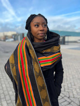 Load image into Gallery viewer, African print Winter scarf for Adults Unisex - Black Pan African Kente
