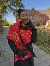 Load image into Gallery viewer, African print Winter scarf for Adults Unisex - Red Botanical Flow
