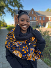 Load image into Gallery viewer, African print Winter scarf for Adults Unisex - Dark Blue / Yellow Paisley
