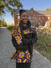 Load image into Gallery viewer, African print Winter scarf for Adults Unisex - Dark Blue / Yellow Paisley
