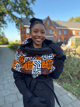 Load image into Gallery viewer, African print Winter scarf for Adults Unisex - Brown &amp; Yellow-Orange Kuba Blocks
