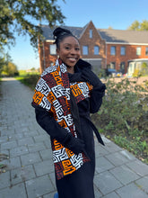 Load image into Gallery viewer, African print Winter scarf for Adults Unisex - Brown &amp; Yellow-Orange Kuba Blocks
